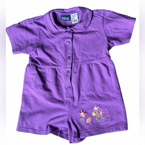 Vintage Y2K girls youth embroidered purple short sleeve shorts romper outfit 3T